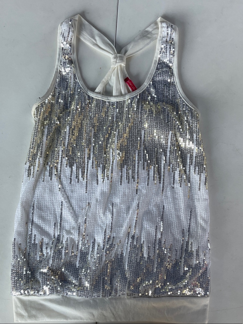 julie's closet White Tank Top with Silver Sequin Ombre